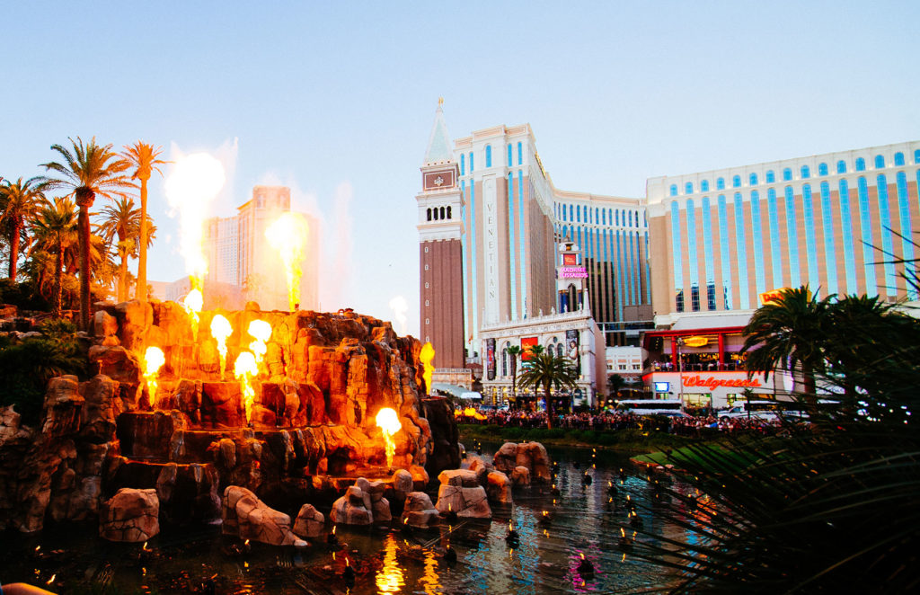 Be dazzled by the Mirage Volcano show.